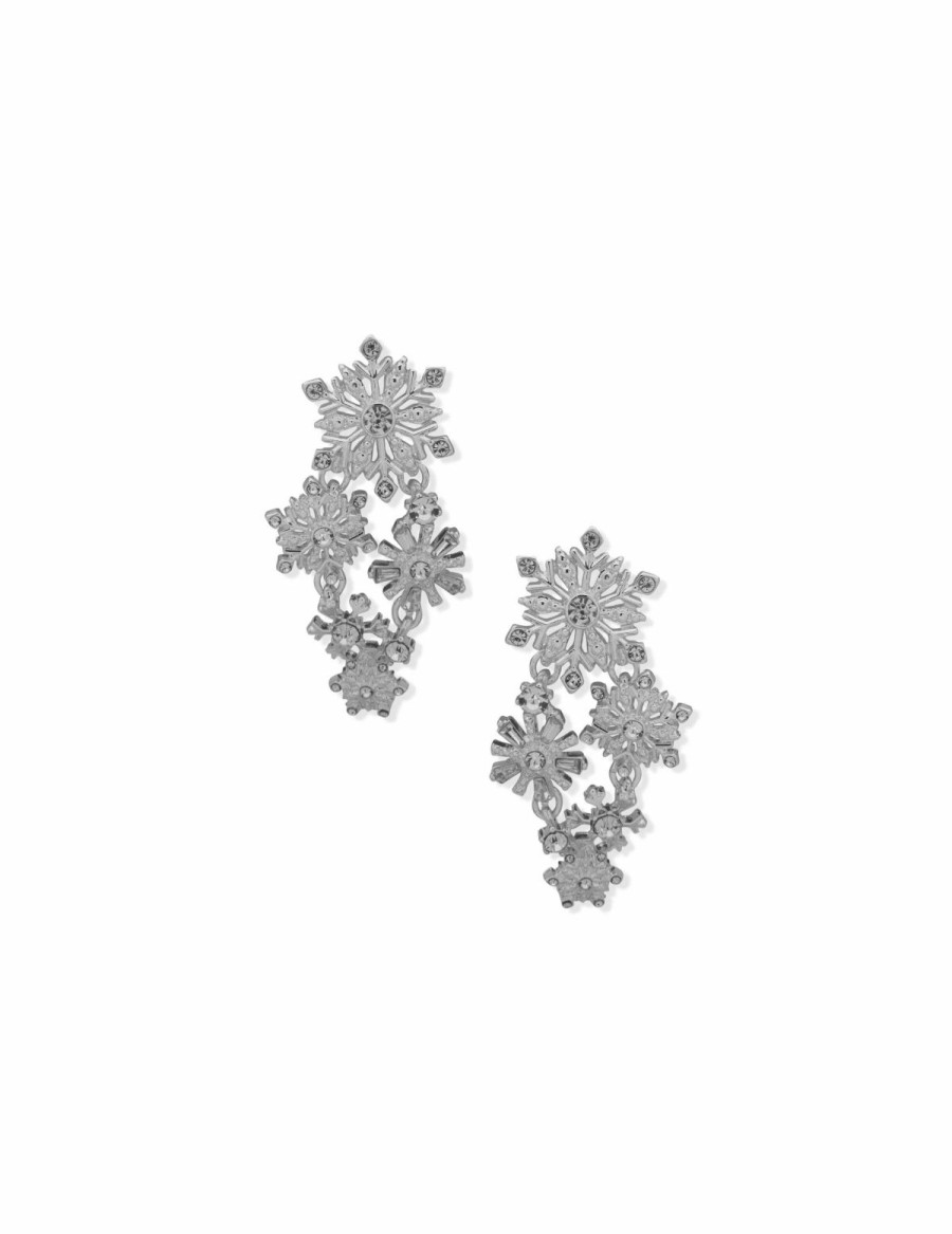 Watches & Jewelry * | The Jewelry Group Snowflake Statement Post Drop Pierced Earrings Silver Tone