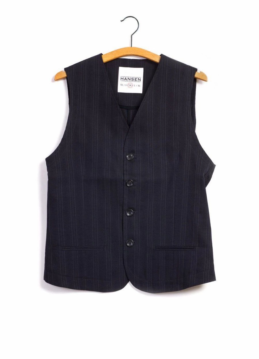 Tops * | Hansen Garments Daniel | 4-Button Waistcoat | Black Stripe