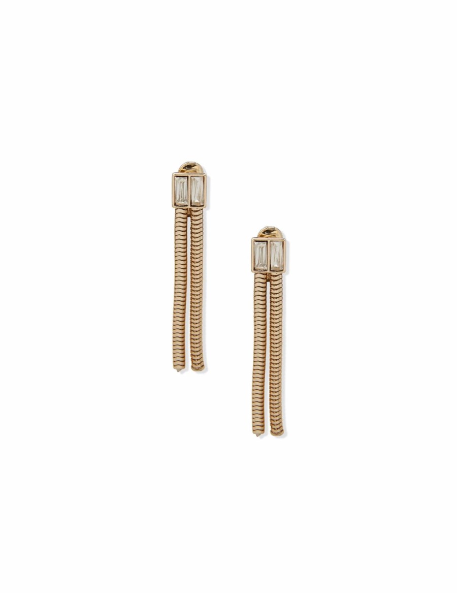 Watches & Jewelry * | The Jewelry Group Snake Chain Linear Clip Earrings Gold Tone