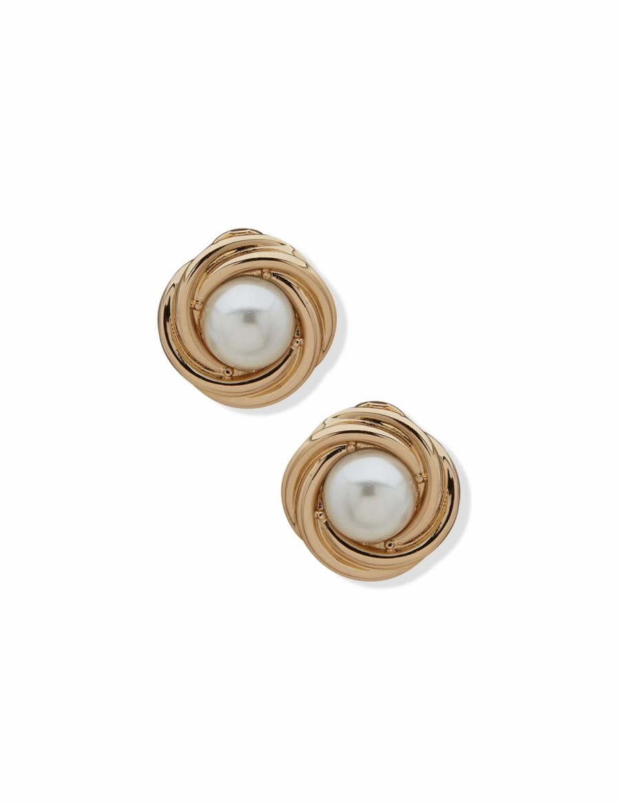 Watches & Jewelry * | The Jewelry Group Knot Button Clip On Earrings Gold Tone