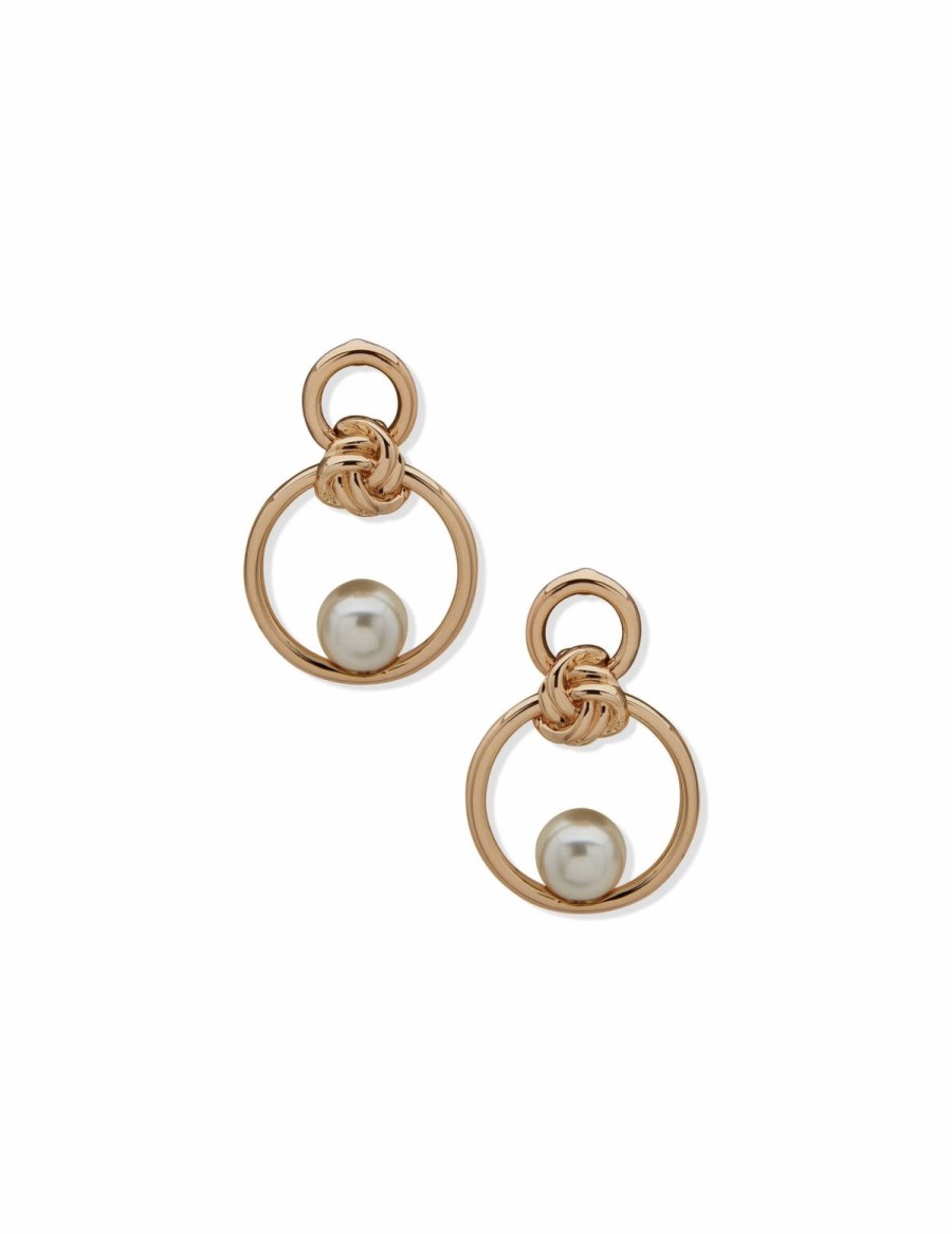 Watches & Jewelry * | The Jewelry Group Double Drop Knot With Pearl Earrings Gold Tone