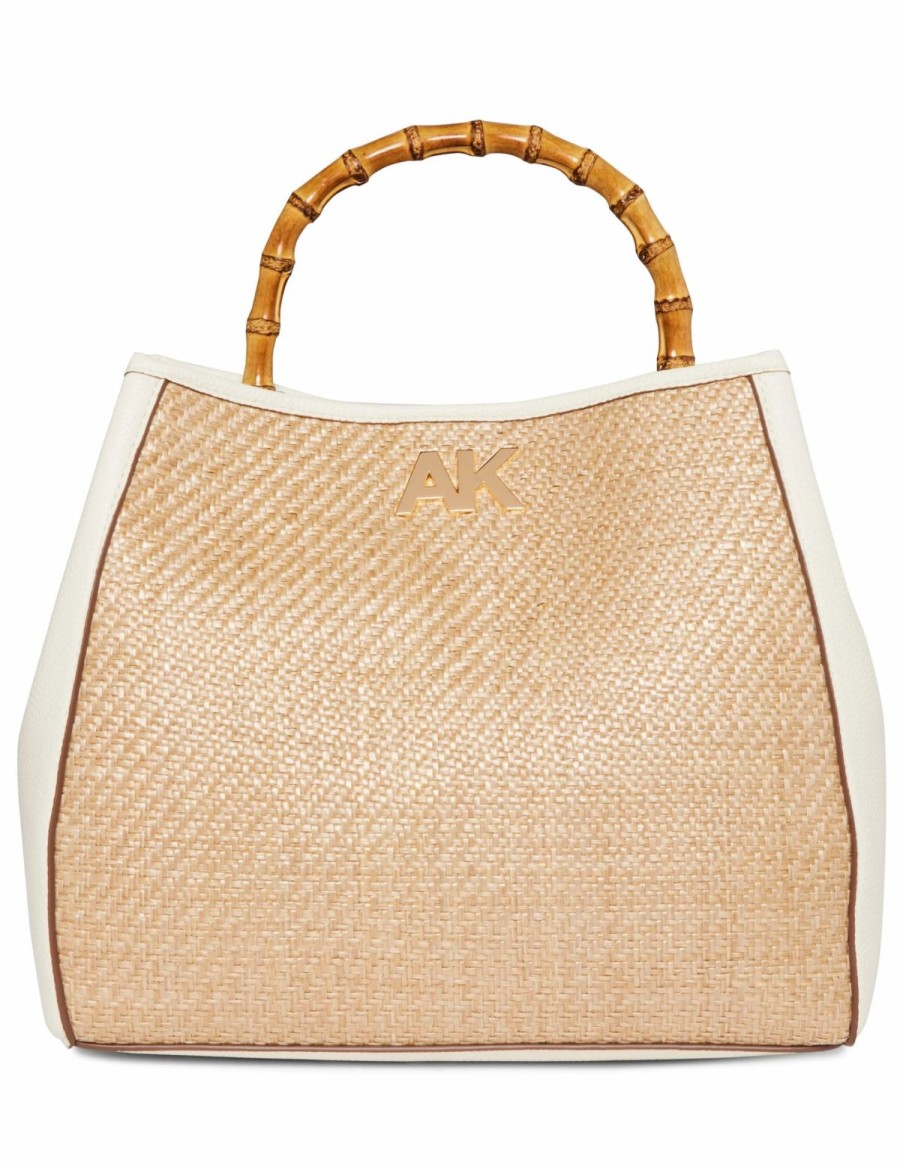 Handbags * | Madden Handbags Bamboo Top Handle Straw Tote Anne White/ Straw