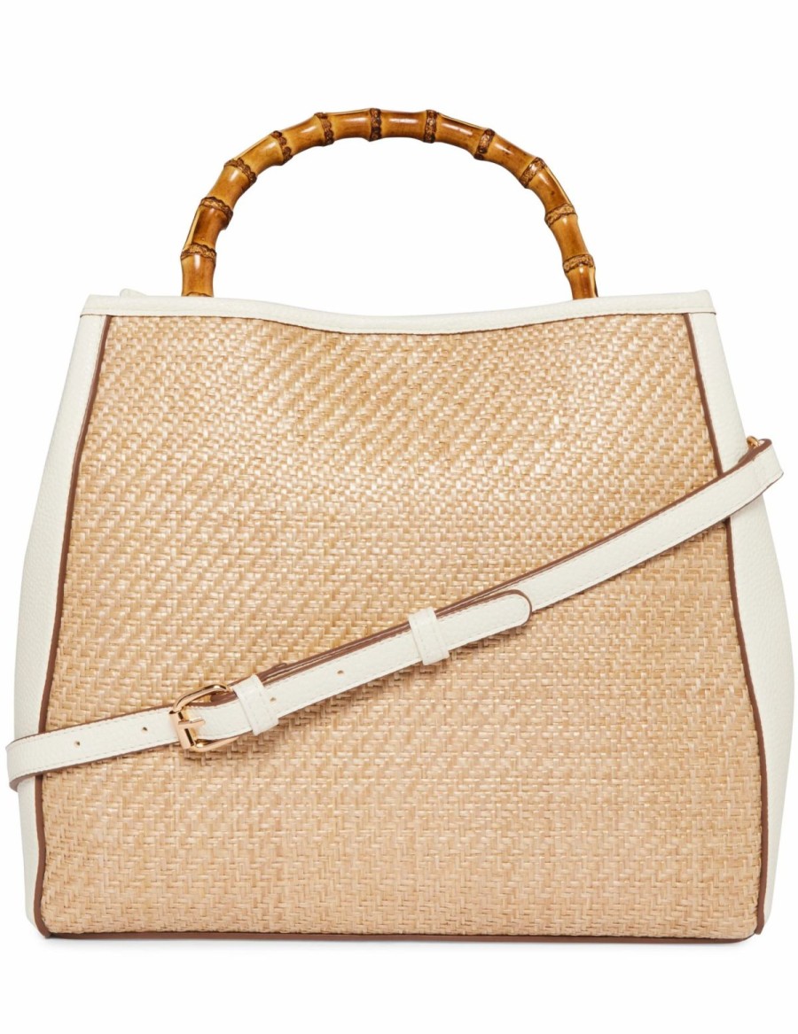 Handbags * | Madden Handbags Bamboo Top Handle Straw Tote Anne White/ Straw