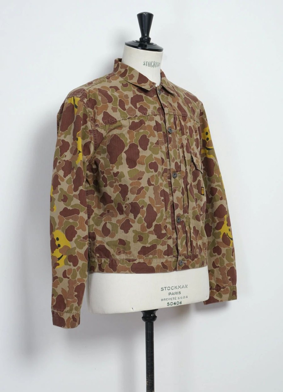 Tops * | Kapital Happy Peek-A-Boo | Herringbone Camo Jacket | Beige/Khaki