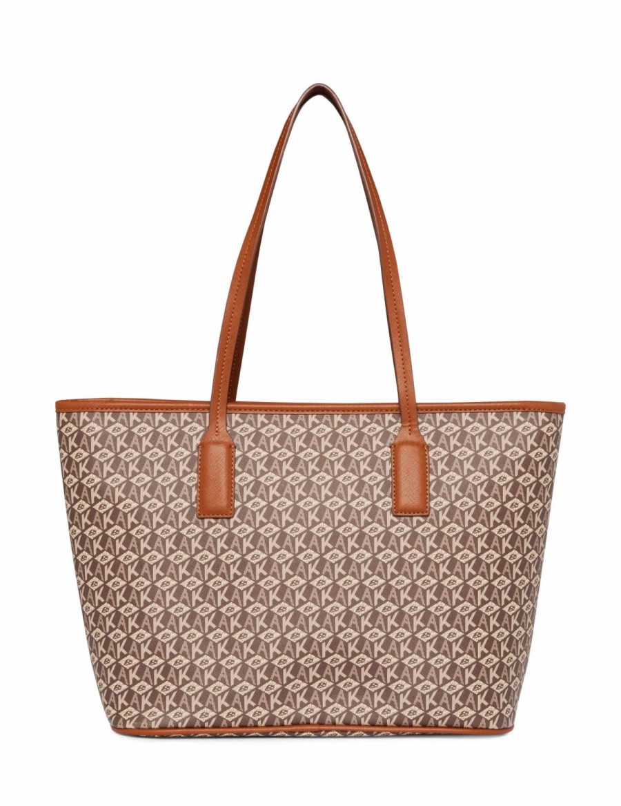 Handbags * | Madden Handbags Ak Cube Logo Tote Cream-Brown / Saddle