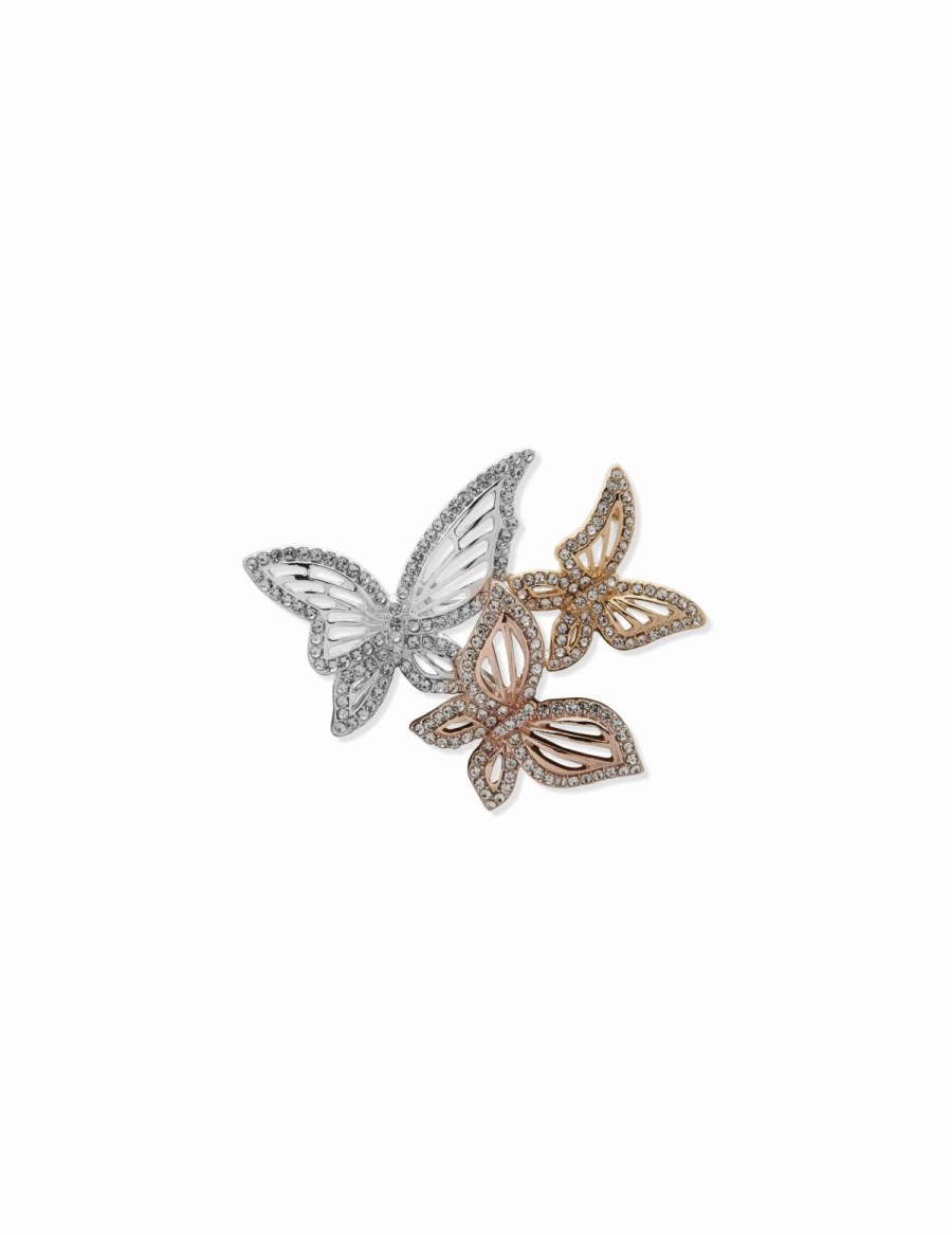 Watches & Jewelry * | The Jewelry Group Trio Crystal Butterfly Brooch Tri-Tone