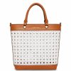 Handbags * | Madden Handbags Mini Perforated Tote With Pouch Gardenia/ Saddle