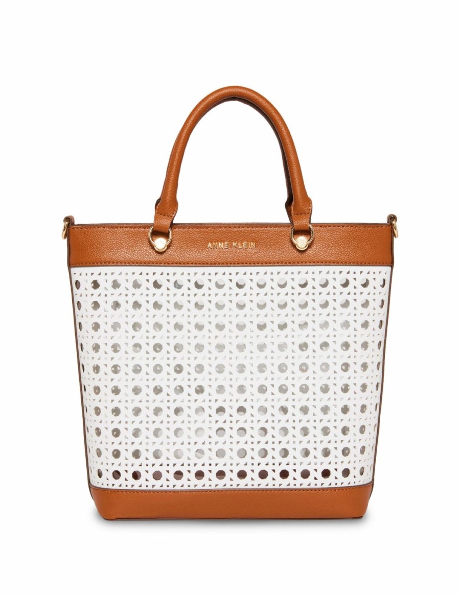 Handbags * | Madden Handbags Mini Perforated Tote With Pouch Gardenia/ Saddle