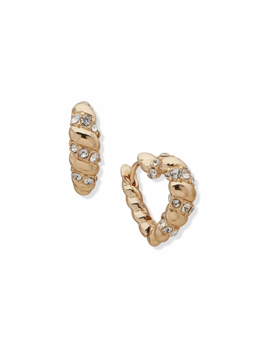 Watches & Jewelry * | The Jewelry Group Twisted Heart Huggie Hoop Pierced Earrings Gold Tone