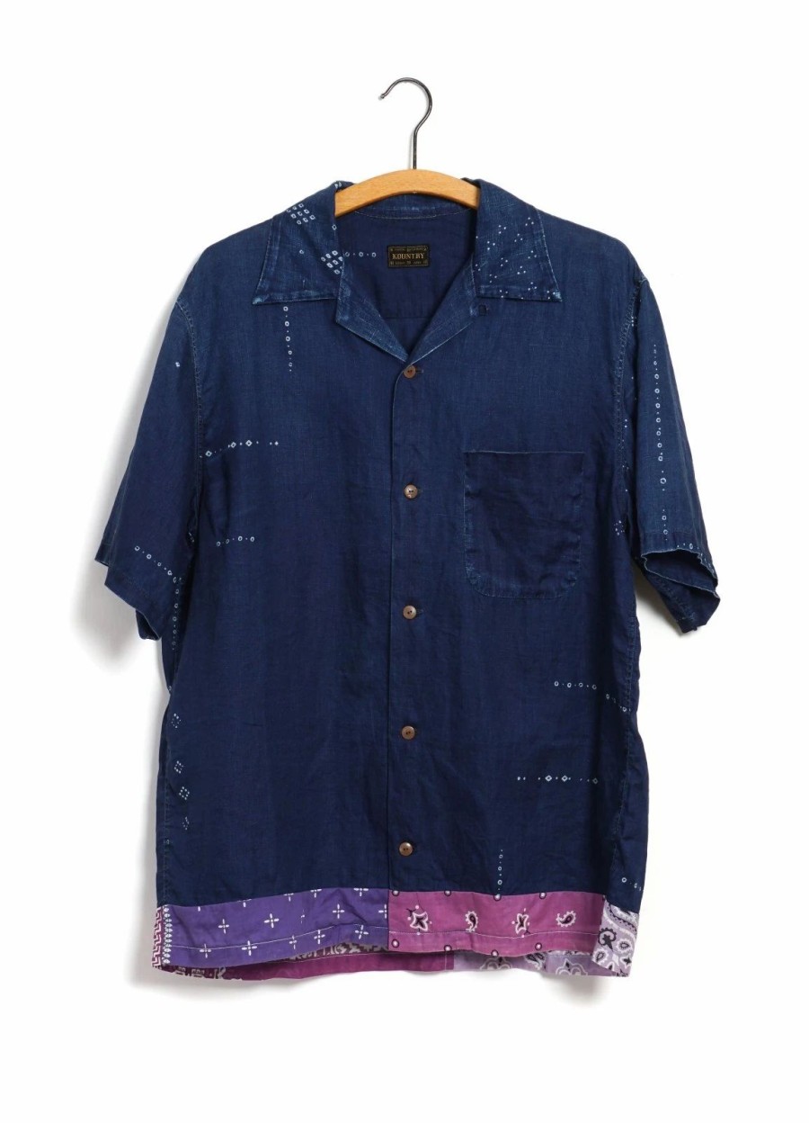 Tops * | Kapital Aloha Shirt Remake | French Cloth Linen Bandana | Indigo