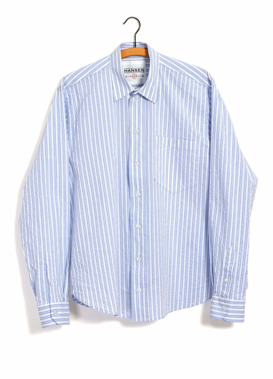 Tops * | Hansen Garments Raymond | Relaxed Classic Shirt | Big Blue Stripes