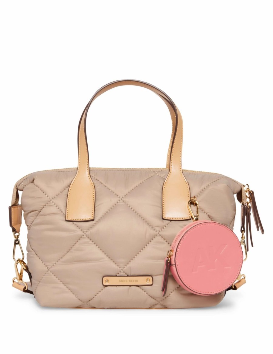 Handbags * | Madden Handbags Convertible Quilted Mini Satchel Stone / Warm Sand / Posie Pink / Sand-White Webbing