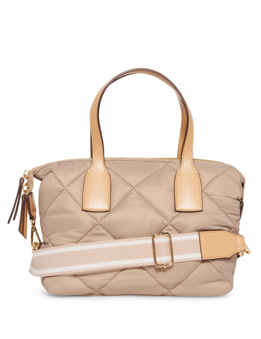 Handbags * | Madden Handbags Convertible Quilted Mini Satchel Stone / Warm Sand / Posie Pink / Sand-White Webbing