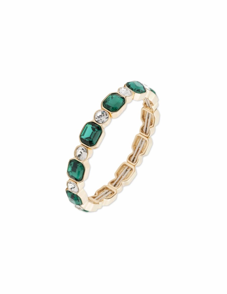 Watches & Jewelry * | The Jewelry Group Bright Emerald Stretch Bracelet Gold Tone