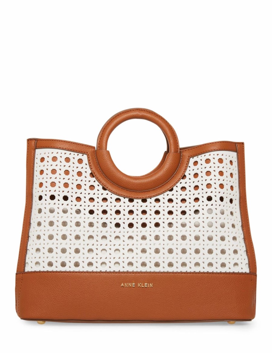 Handbags * | Madden Handbags Perforated Rounded Top Handle Satchel Gardenia/ Saddle