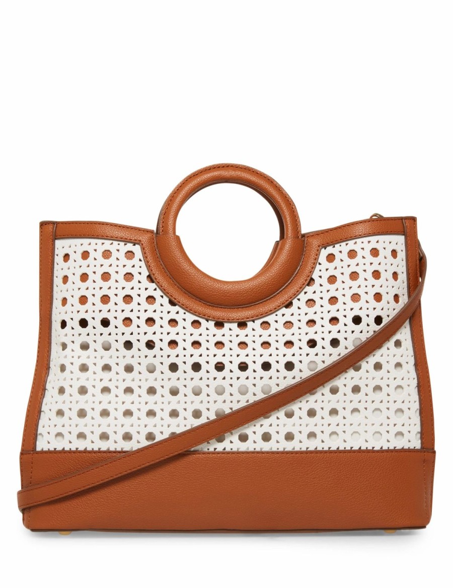 Handbags * | Madden Handbags Perforated Rounded Top Handle Satchel Gardenia/ Saddle