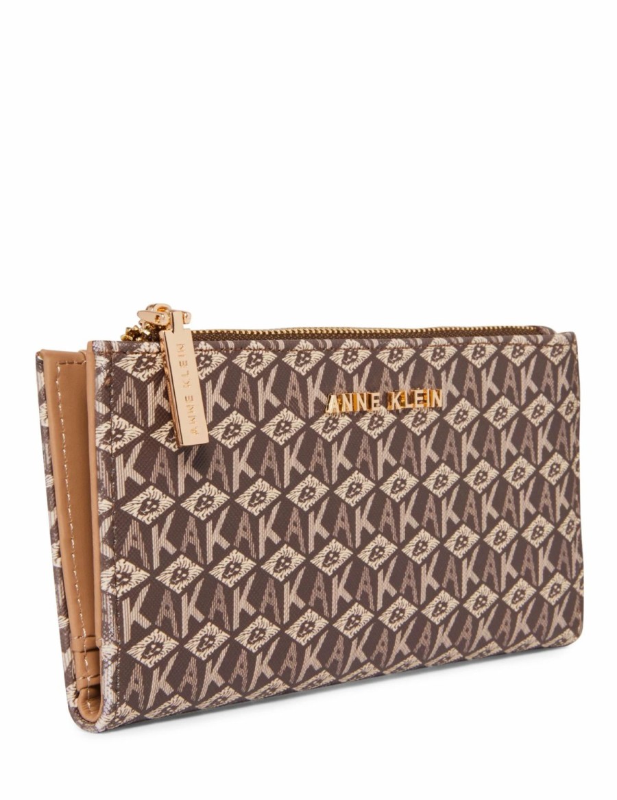 Handbags * | Madden Handbags Ak Cube Logo Bifold Wallet Cream- Brown/ Saddle