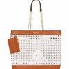 Handbags * | Madden Handbags Large Perforated Tote With Card Case Gardenia/ Saddle