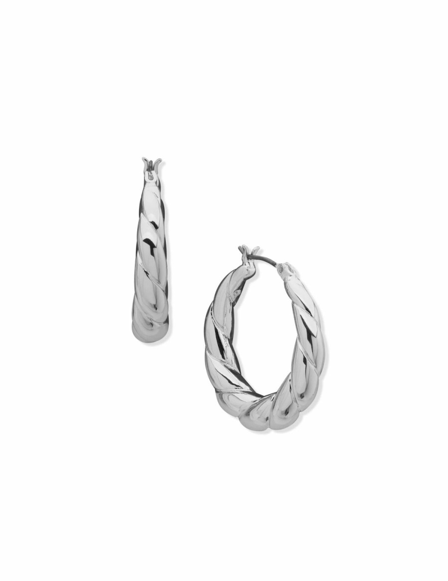 Watches & Jewelry * | The Jewelry Group Chunky Twisted C Hoop Earrings Silver Tone