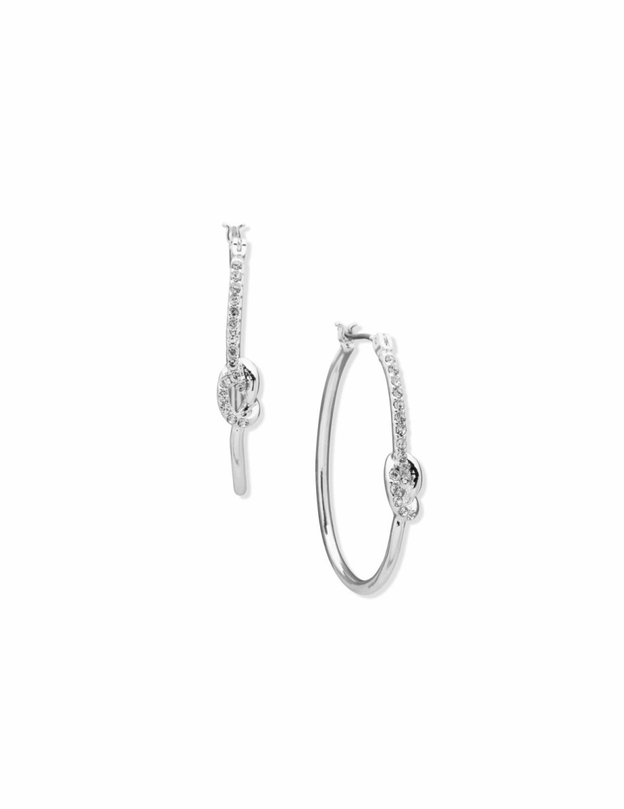 Watches & Jewelry * | The Jewelry Group Click Hoop With Knots Pierced Earrings Silver Tone