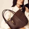 Handbags * | Madden Handbags Mixed Media Sherpa Lock Tote Midnight Chocolate