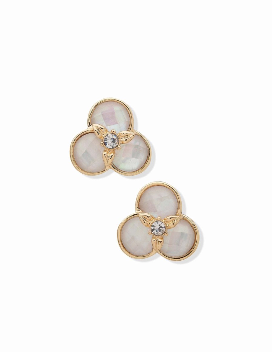 Watches & Jewelry * | The Jewelry Group White Flower Button Clip Earrings Gold-Tone