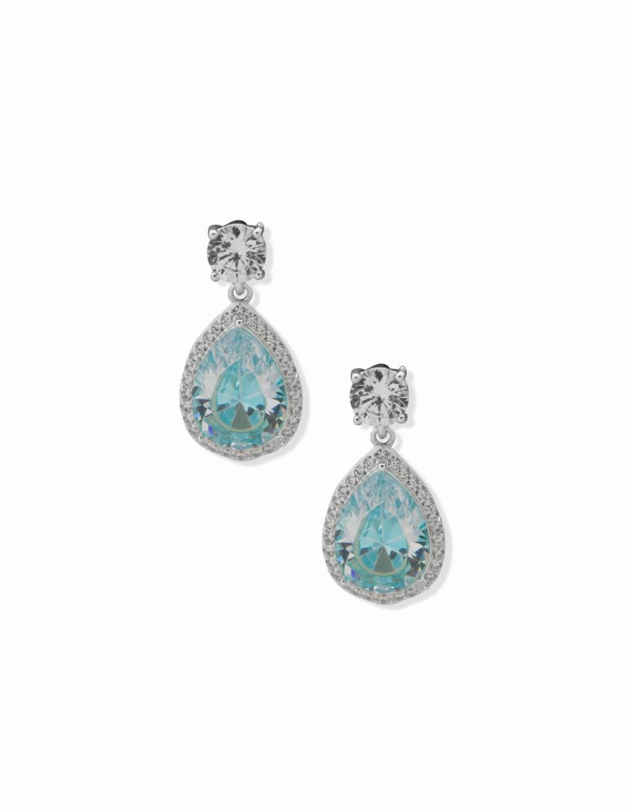 Watches & Jewelry * | The Jewelry Group Halo Pear Aqua Stud Earrings Silver-Tone