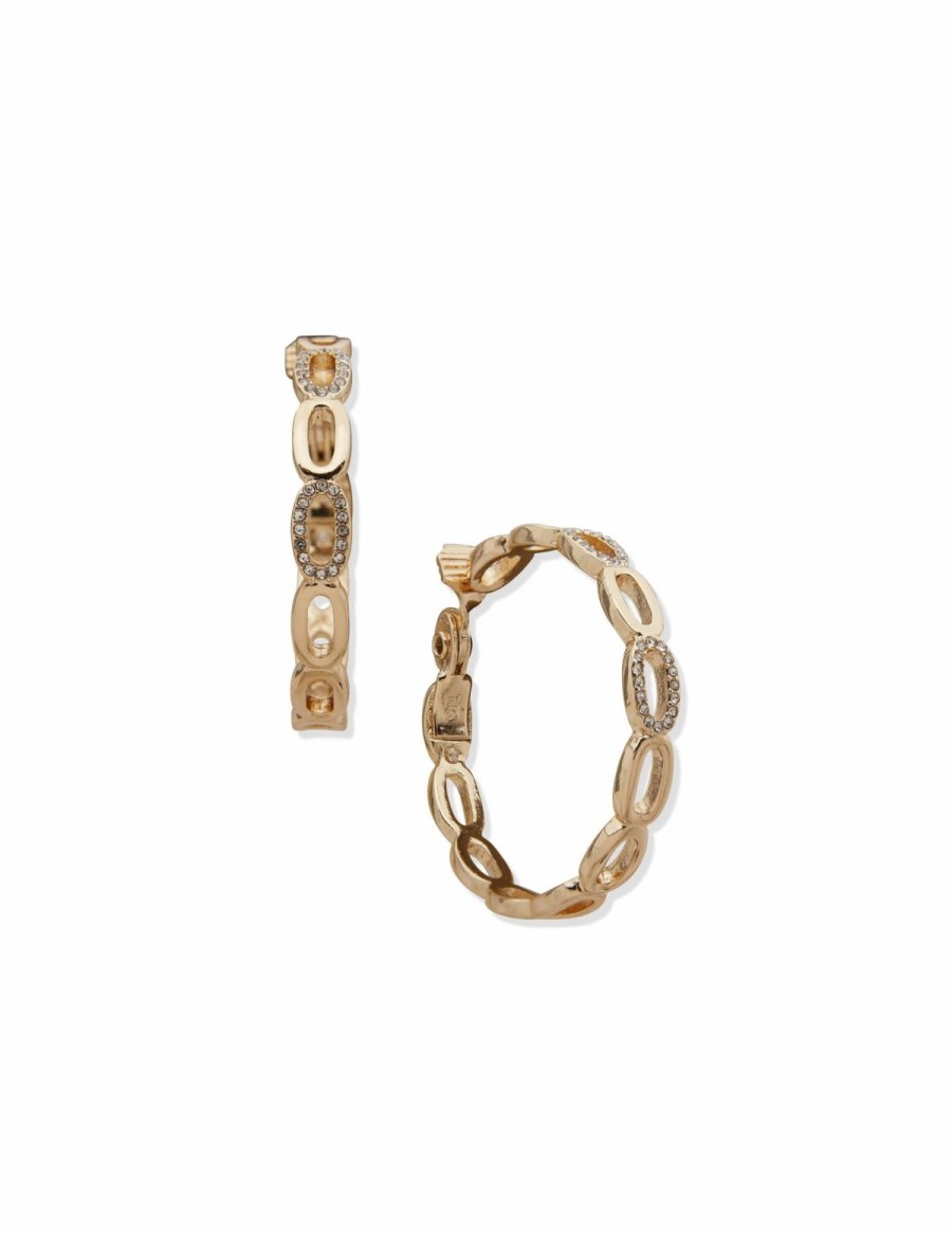 Watches & Jewelry * | The Jewelry Group Link Hoop 43Mm Hoop Clip Earrings Gold Tone