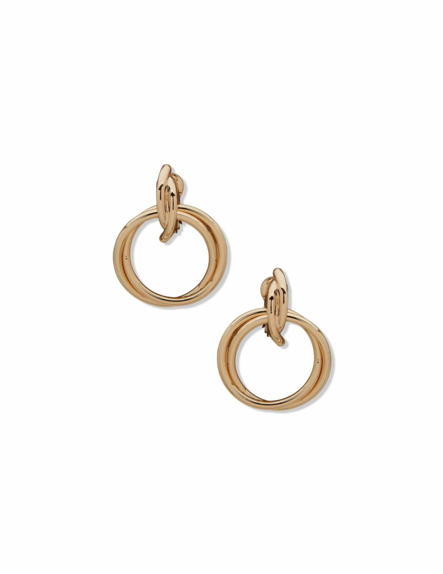 Watches & Jewelry * | The Jewelry Group Textured Drop Hoop Clip On Earring Gold Tone