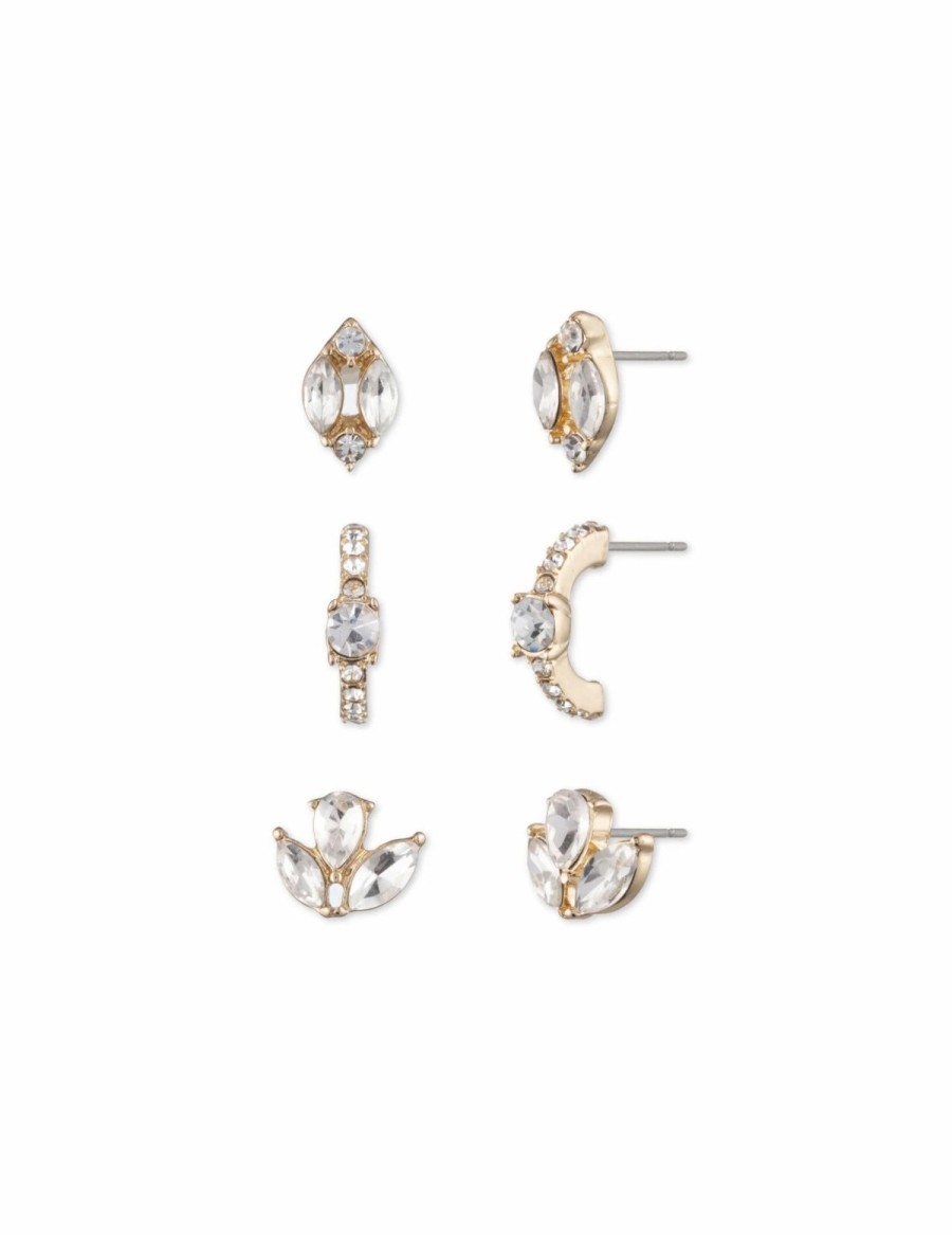 Watches & Jewelry * | The Jewelry Group Stud Hoop And Flower Pierced Earring Trio In Gift Box Gold Tone