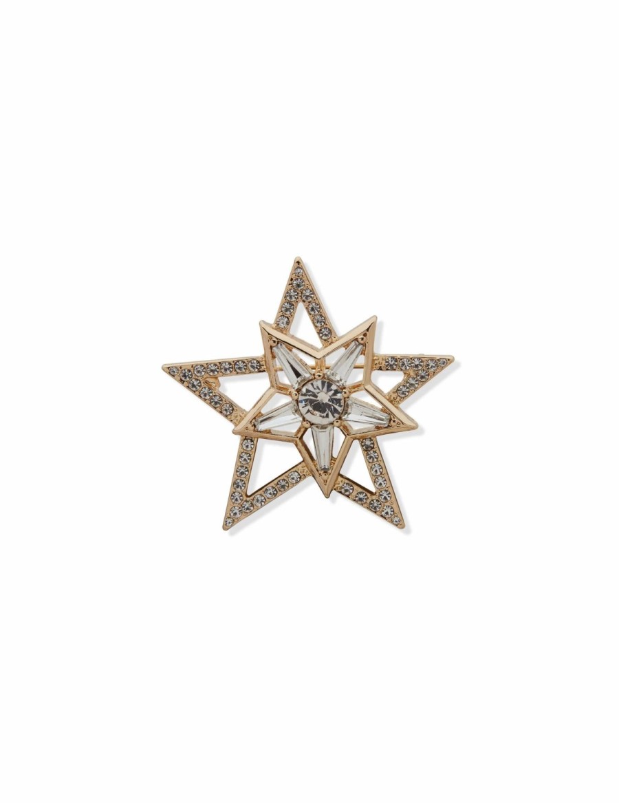 Watches & Jewelry * | The Jewelry Group Star Crystal Pin In Gift Box Gold Tone