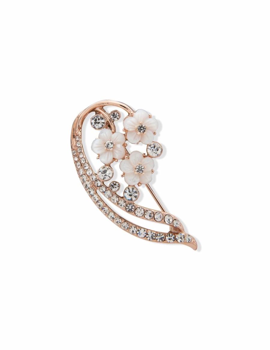 Watches & Jewelry * | The Jewelry Group Flower Pin In Gift Box Rose Gold Tone