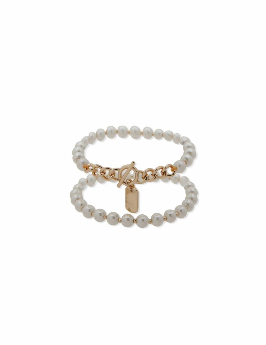 Watches & Jewelry * | The Jewelry Group Faux Pearl Stretch Bracelet Set Gold-Tone