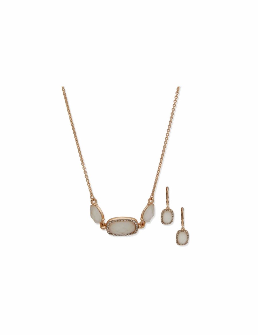 Watches & Jewelry * | The Jewelry Group Mother Of Pearl Necklace And Earring Set In Pouch Gold Tone