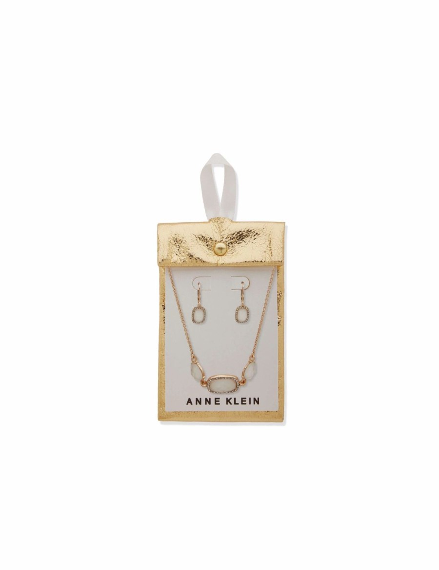 Watches & Jewelry * | The Jewelry Group Mother Of Pearl Necklace And Earring Set In Pouch Gold Tone