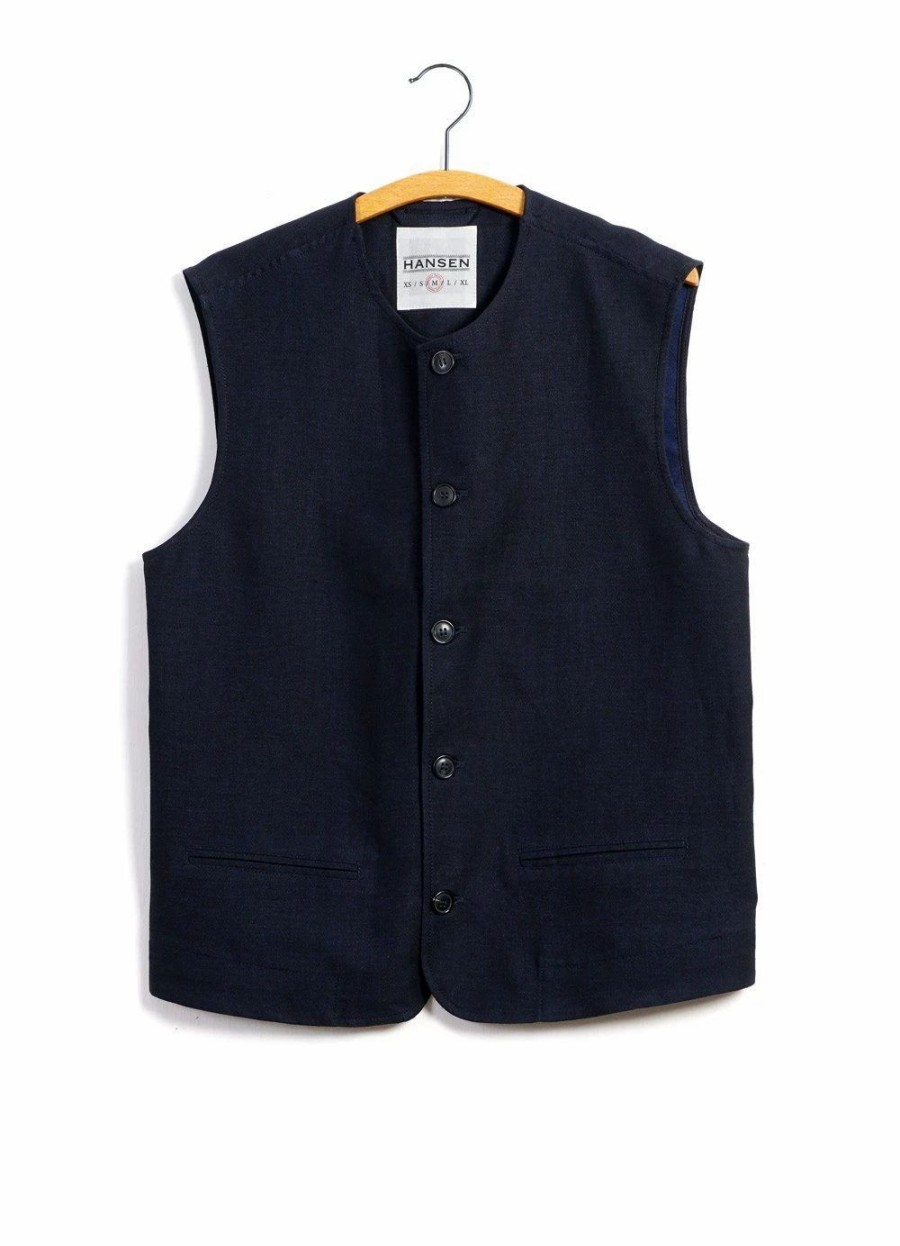 Tops * | Hansen Garments Ben | Crewneck Waistcoat | 3-Tone Blue