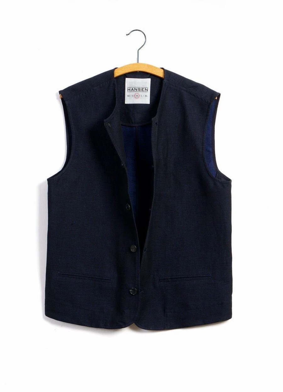 Tops * | Hansen Garments Ben | Crewneck Waistcoat | 3-Tone Blue