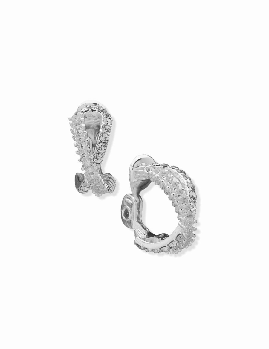 Watches & Jewelry * | The Jewelry Group Crystal Pave Baguette Hoop Clip Earrings Silver-Tone