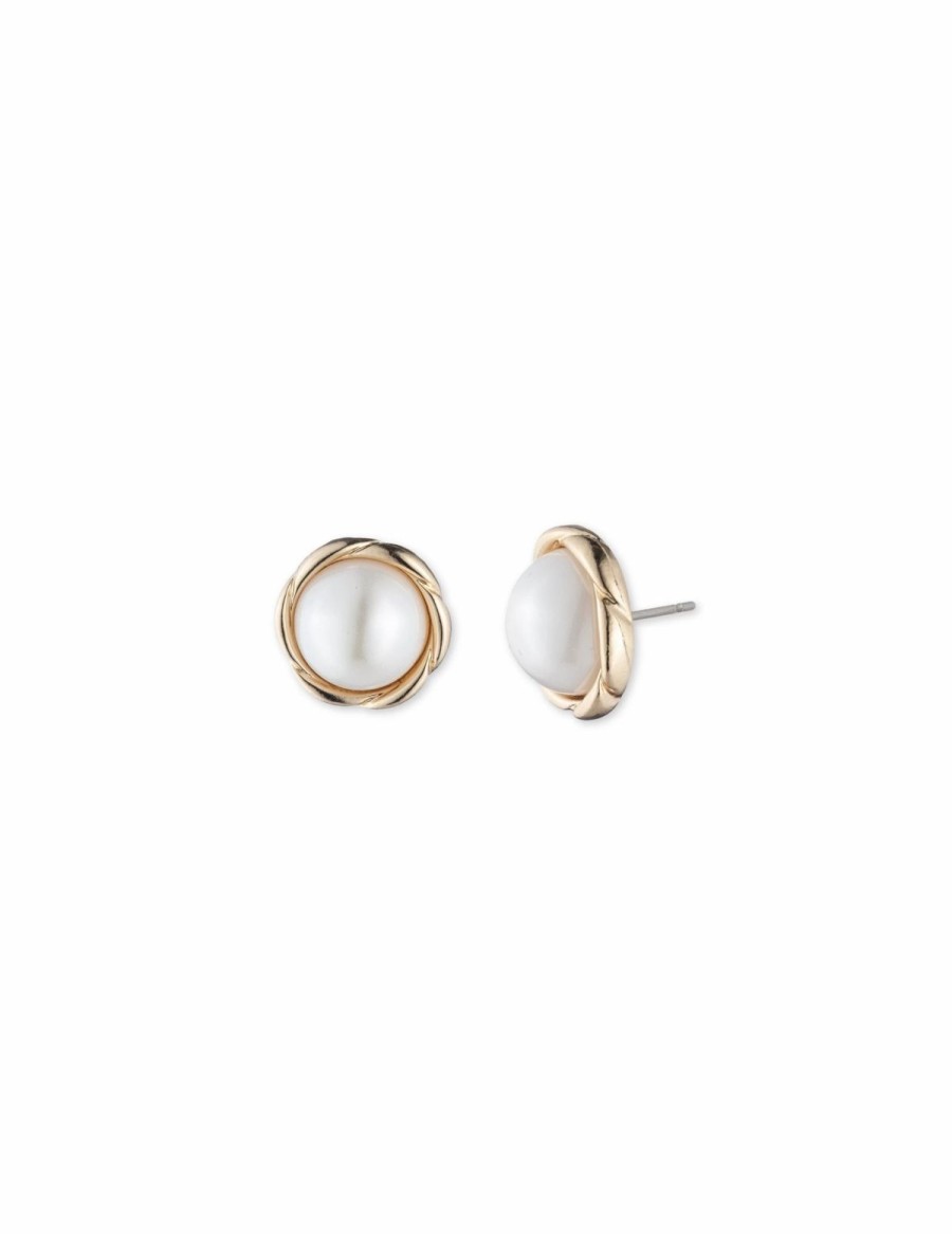 Watches & Jewelry * | The Jewelry Group Blanc Faux Pearl Twisted Stud Earrings Gold-Tone