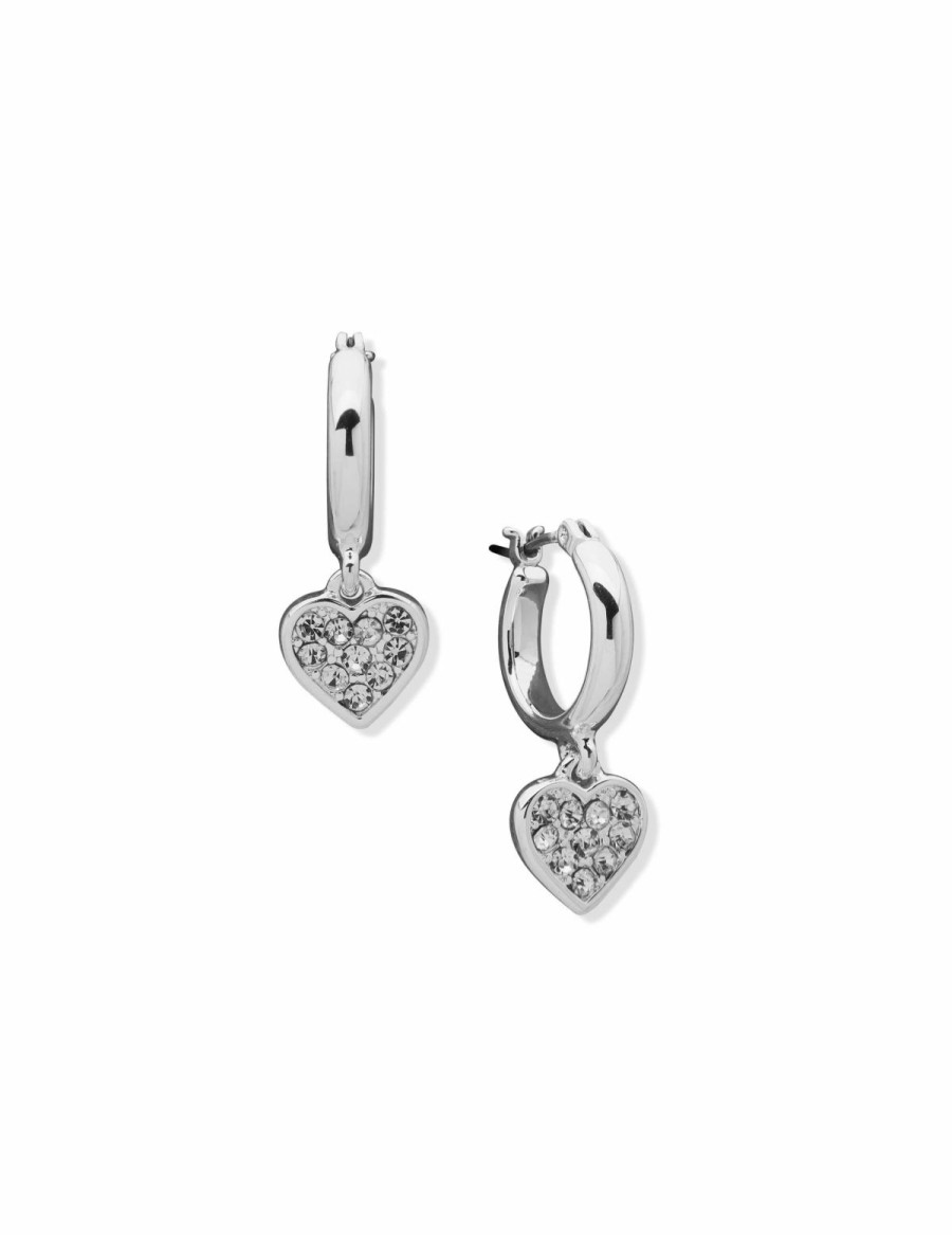 Watches & Jewelry * | The Jewelry Group Hoop With Heart Drop Pierced Earring Silver Tone