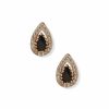 Watches & Jewelry * | The Jewelry Group Pear Stone Halo Button Jet Pierced Earrings Gold Tone