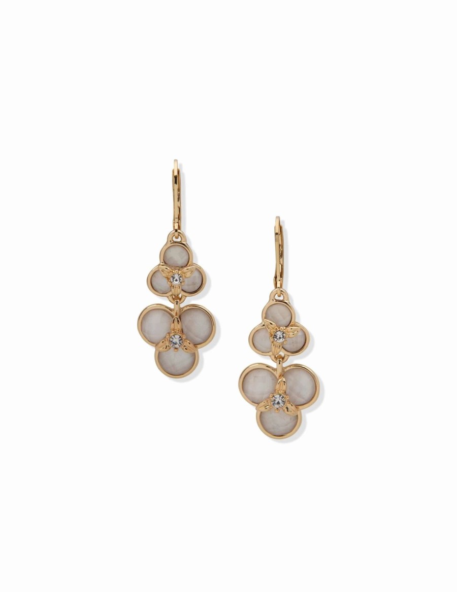 Watches & Jewelry * | The Jewelry Group White Flower Drop Earrings Gold-Tone