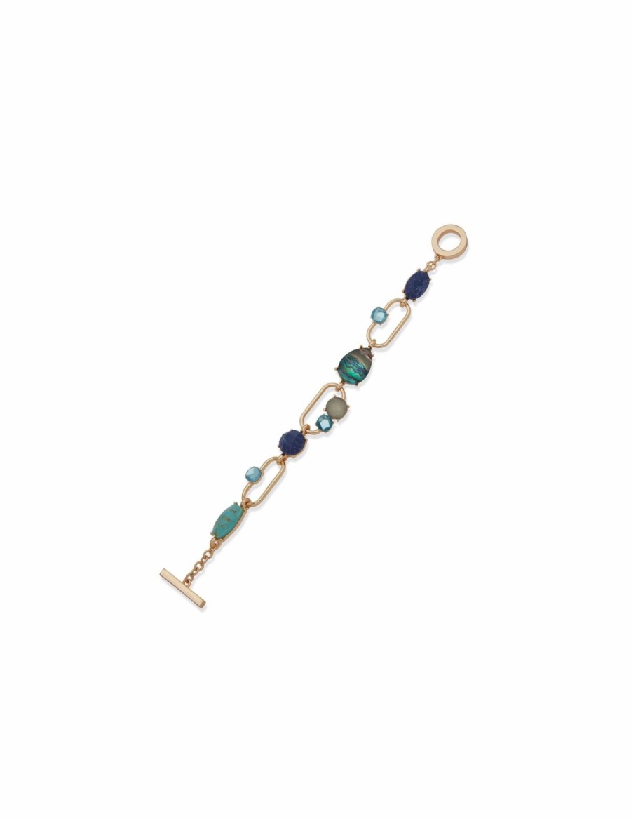 Watches & Jewelry * | The Jewelry Group Stone Link Flex Bracelet Gold Tone