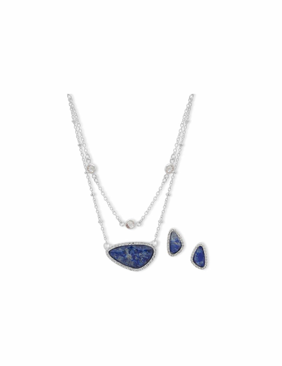 Watches & Jewelry * | The Jewelry Group Inlay Pendant Necklace And Earring Pouch Set Silver Tone