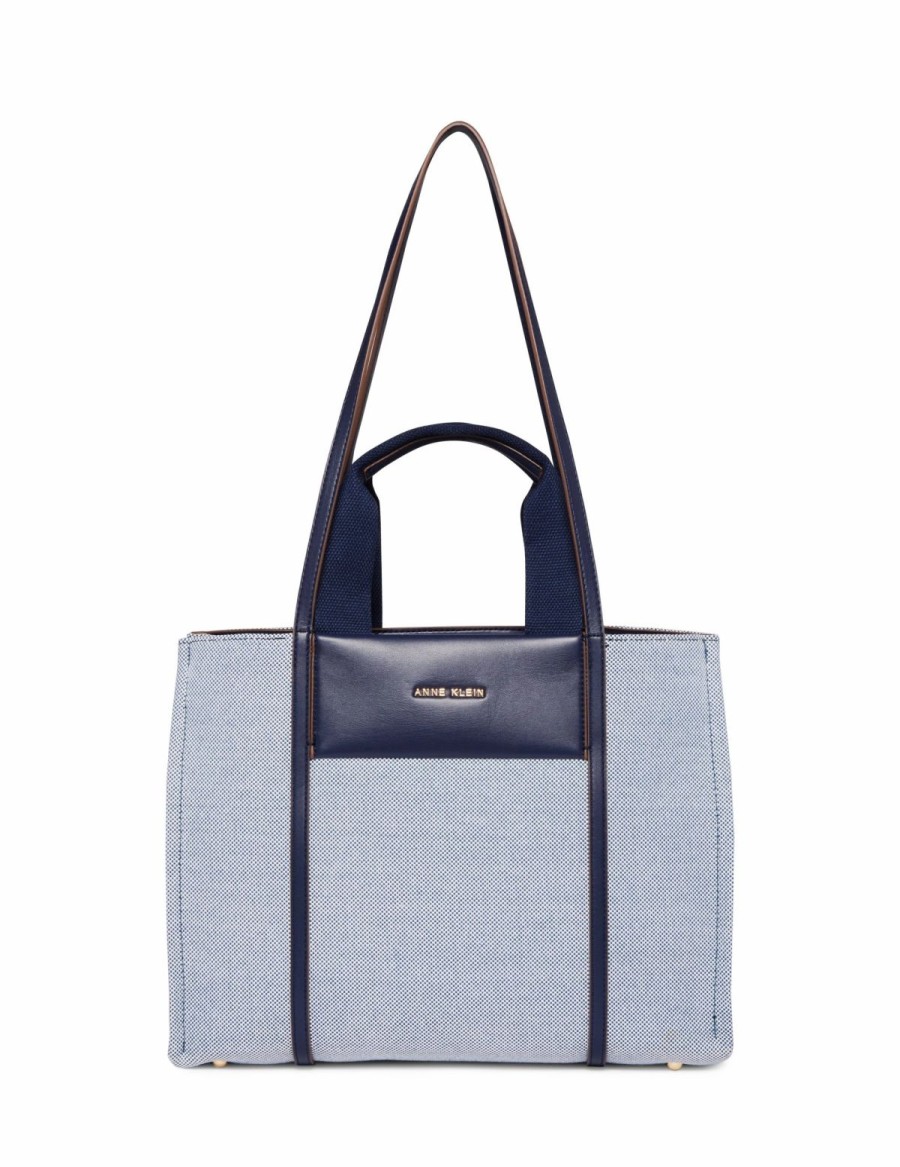 Handbags * | Madden Handbags Medium Color Blocked Canvas Tote Navy- Cream/ Distant Mountain