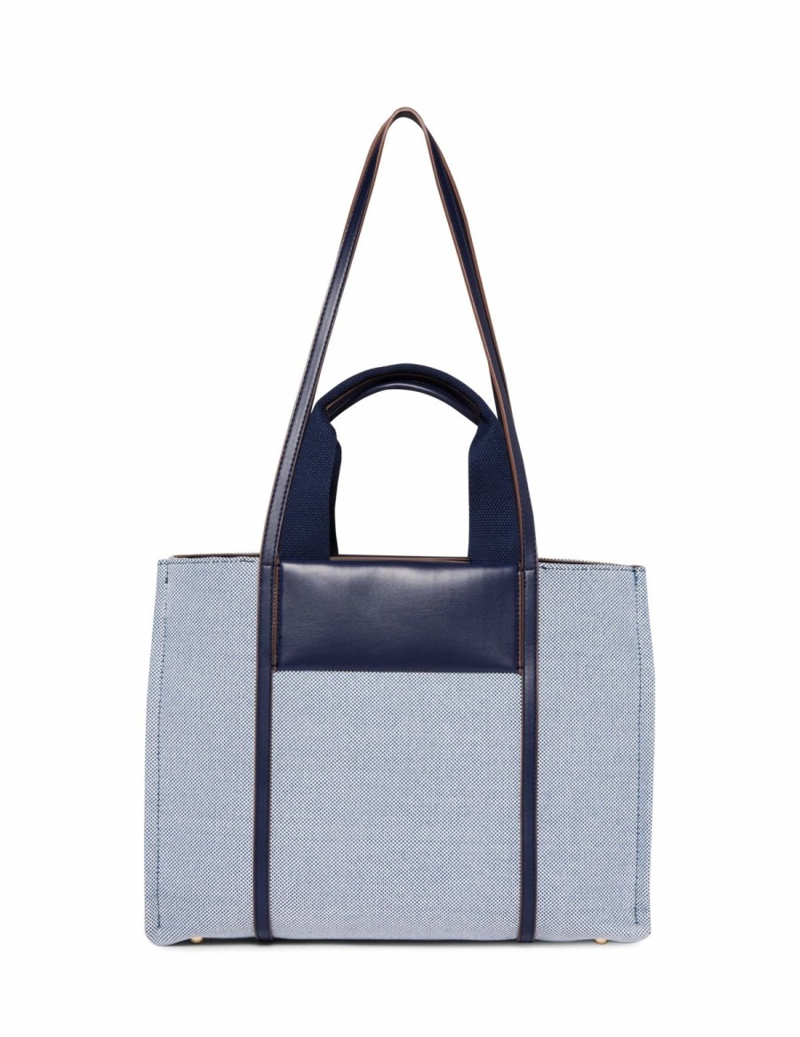 Handbags * | Madden Handbags Medium Color Blocked Canvas Tote Navy- Cream/ Distant Mountain