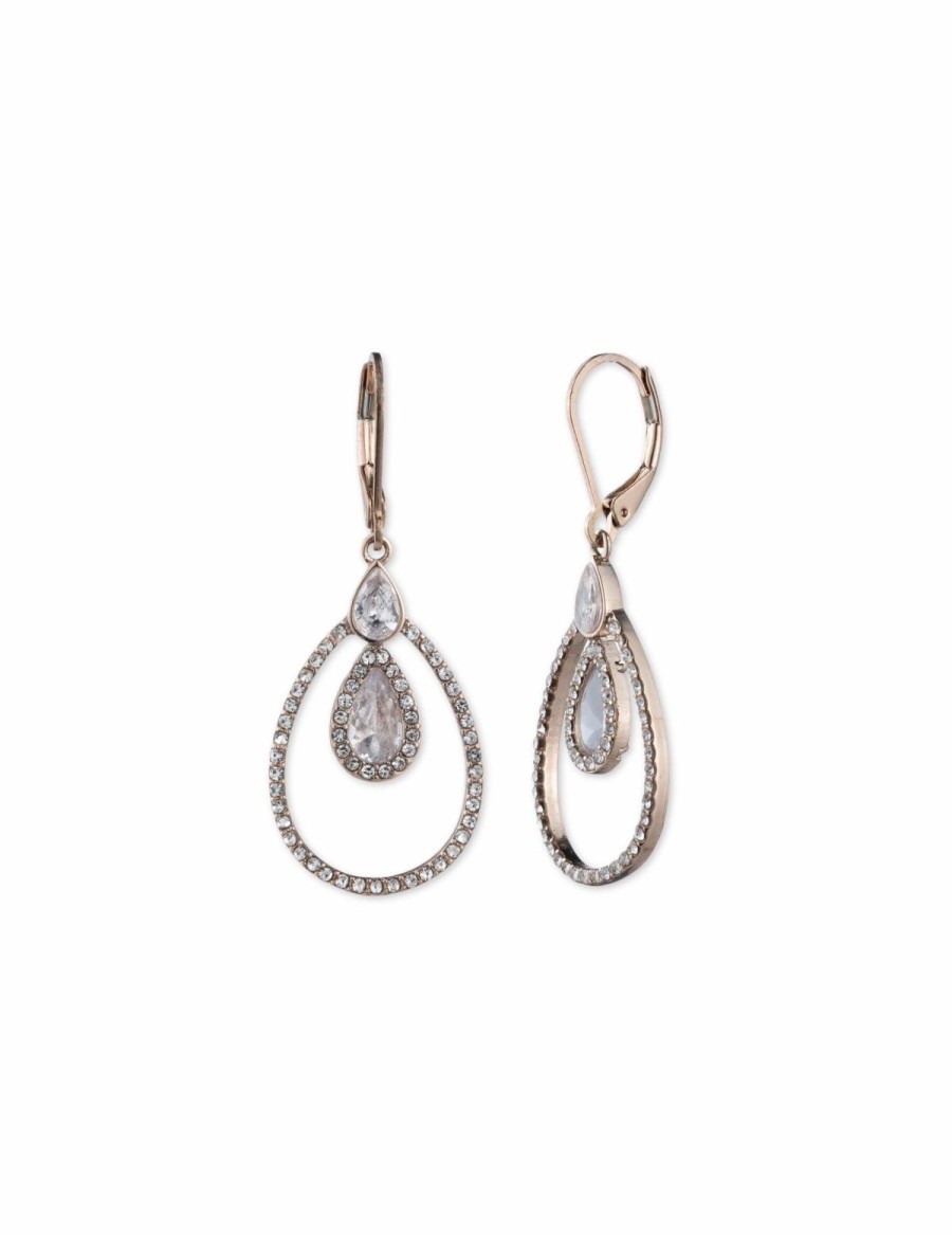 Watches & Jewelry * | The Jewelry Group Rose Gold-Tone Crystal Pave Rim Drop Earrings Rose-Tone