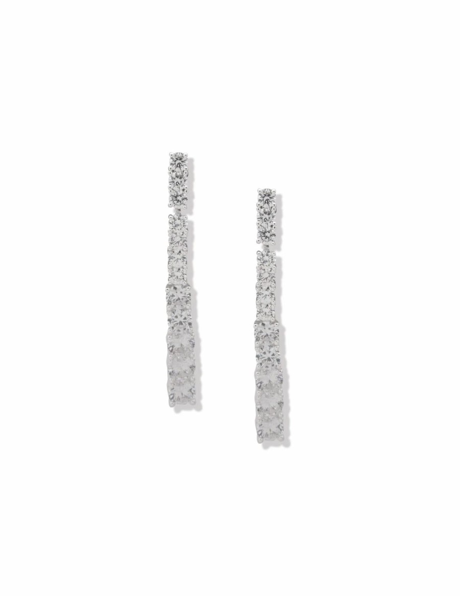 Watches & Jewelry * | The Jewelry Group Prong Round Stone Linear Earrings Silver-Tone