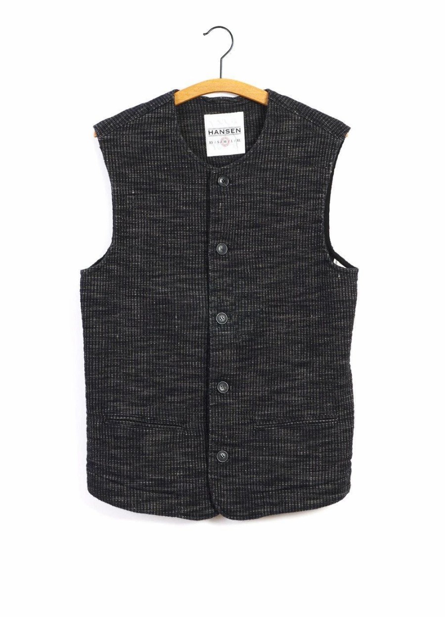 Tops * | Hansen Garments Ben | Crew Neck Waistcoat | Black Hemp