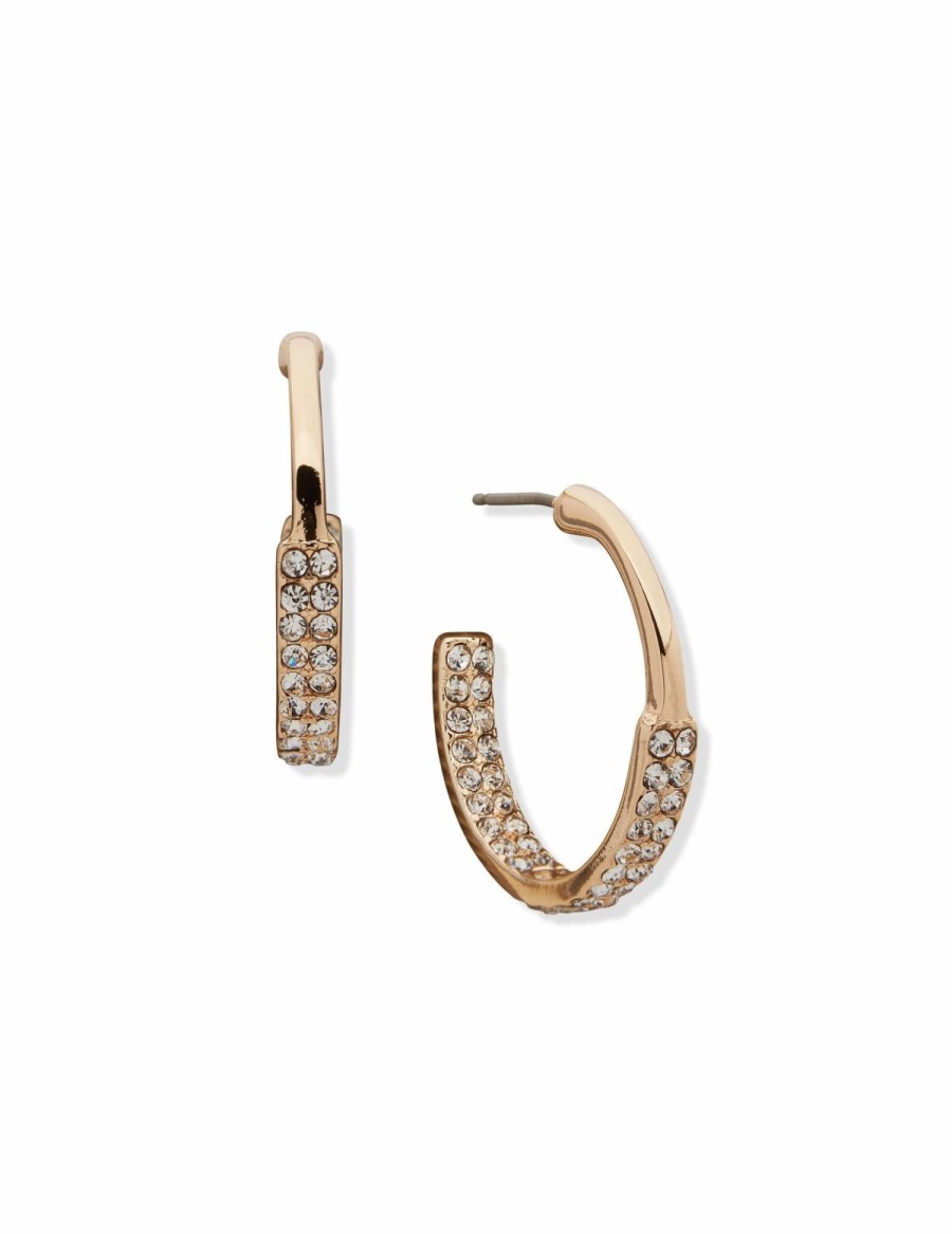 Watches & Jewelry * | The Jewelry Group C Hoop With Pave Pierced Earrings Gold Tone